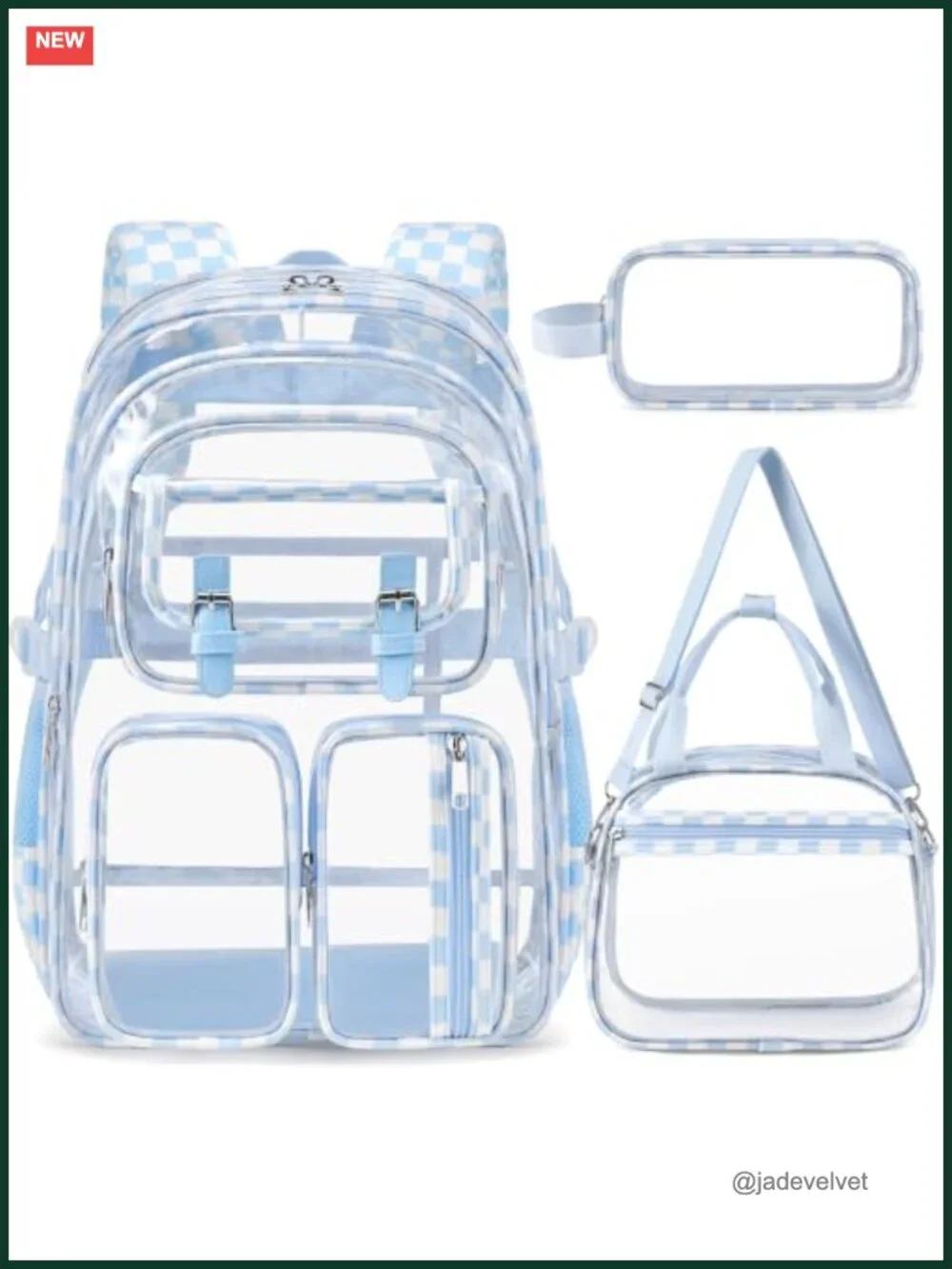 3Pcs Clear Backpack Set Heavy Duty Stadium Approved Transparent Backpack with